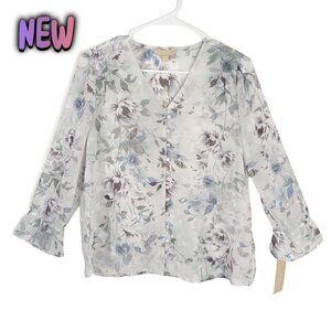 Hope & Harlow Sheer Lightweight Blouse Floral Print Women's Size Medium